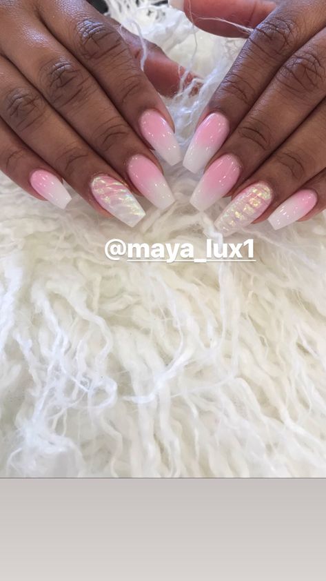 Pink And White Ombre Nail Designs, Overlay Nails, White Ombre, Ombre Nail Designs, Pink Ombre, White Design, Ombre Nails, Pretty Acrylic Nails, Coffin Nails