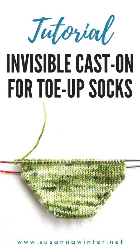 Try the invisible cast-on for toe-up socks with this step-by-step photo tutorial! The invisible cast-on is a type of closed cast-on that can be used on any project that's closed at the bottom, such as pouches, bags, pillow cases, top-down mittens or — what's demonstrated in this post — toe-up socks. The invisible cast-on is quick to do, easy to remember, doesn't result in sloppy first rows, and can also be used for two-at-a-time magic loop knitting. #knitting #knit #caston #toeup #sockknitting Two At A Time Socks Magic Loop, Two At A Time Toe Up Socks, Magic Loop Knitting Socks, Toe Up Sock Knitting Patterns, Toe Up Sock Knitting Patterns Free, Sock Yarn Knitting Patterns, Knitting Tricks, Magic Loop Knitting, Toe Up Socks