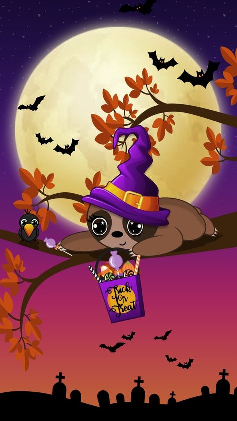 Sloth Cute Wallpaper, Sloth Wallpaper Iphone, Sloth Iphone Wallpaper, Christmas Sloth Wallpaper, Halloween Sloth Wallpaper, Spooky Halloween Pictures, Fantasy Pictures, Halloween 2, Halloween Pictures