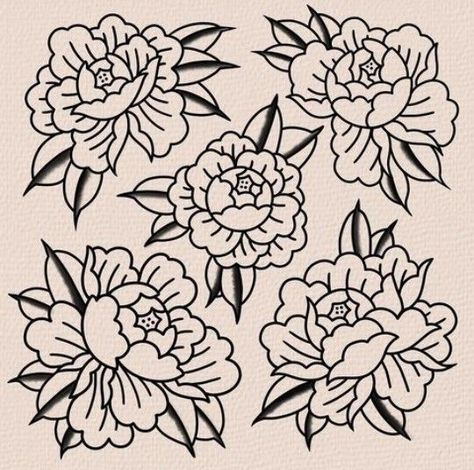 American Trad Peony, Peony Flash Tattoo, Trad Peony Tattoo, Traditional Flower Flash, Traditional Peony Tattoo Design, Traditional Tattoo Peony, American Traditional Peony Tattoo, Peony Tattoo Traditional, American Traditional Floral Tattoo