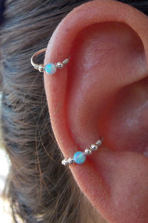 Sterling Silver Conch / Helix / Cartilage Hoop Ring piercing, Beaded Helix Hoop, Helix Jewelry, Opal conch , conch jewelry Opal Cartilage Earring, Conch Piercing Ring, Conch Piercings, Conch Piercing Jewelry, Helix Jewelry, Conch Jewelry, Helix Piercing Jewelry, Cartilage Jewelry, Ring Piercing