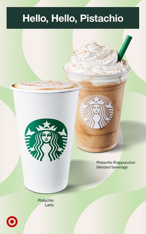 Treat yourself to the return of the Starbucks Pistachio Latte & Frappuccino blended beverage! Delight in a sip of comfort today at Starbucks café in Target. Pistachio Starbucks, Pistachio Frappuccino, Starbucks Pistachio Latte, Starbucks Ads, Starbucks Products, Pistachio Latte, Starbucks Flavors, Mocha Cookie Crumble, Butter Sugar Cookies