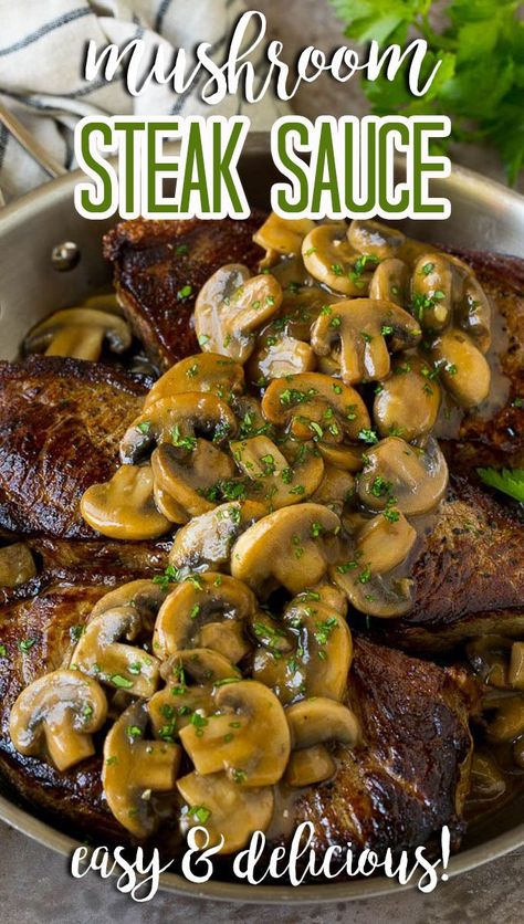 Mushroom Gravy For Steak, Mushroom Steak Sauce Recipe, Sauteed Mushrooms For Steak, Mushroom Steak Sauce, Steak Sauce Easy, Sauteed Chicken Recipes, Steak Toppings, Mushroom Steak, Mushroom Sauce Steak