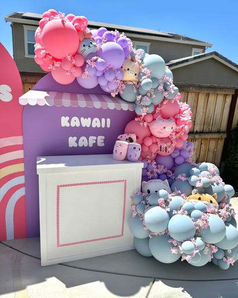 Kawaii cuteness. 🥹💕💜 Love love love these hidden cuties we tucked away in this balloon garland! 💘 Tell me which one is your favorite?! 😍 Always providing fun backdrop and balloon setups! Mini dessert table available for rent. 🫶🏽 Foam board @endlessprintsbystephanie Setup, backdrop, and balloons @aloveforlavish - - - - Kawaii, pastel balloons, balloon styling, backdrop and balloons, Squishmallows, cute cafe, boba, boba love, boba life, kids party ideas, plushies, balloon decor #kawaii #kawa... Mini Dessert Table, Balloon Styling, Kids Party Ideas, Kids Party Planner, Mini Dessert, Pastel Balloons, Cute Cafe, Kawaii Plushies, Balloon Decor