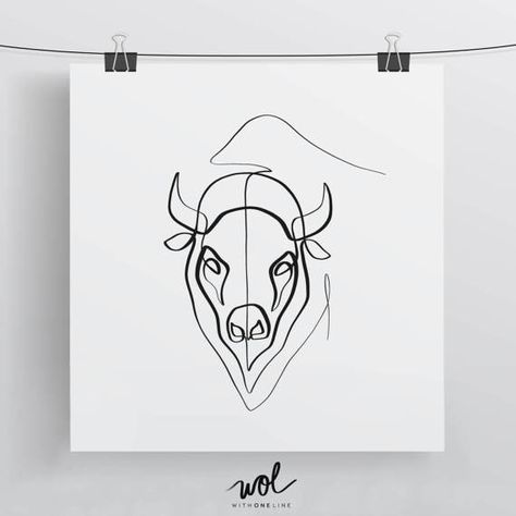 Bison Art Buffalo Art One Line Drawing Wild Animal Prints Buffalo Head Tattoo, Face Drawing Tutorial, Bison Tattoo, Bison Print, Buffalo Head, Bison Art, Buffalo Art, Head Tattoo, Single Line Drawing