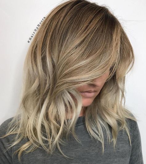 Mid-Length Brown To Blonde Balayage Hair Balayage Mid Length, Blonde Balayage Mid Length, Hair Blonde Balayage, Balayage Hair Bob, Long Bob Balayage, Blond Hairstyles, Balayage Hair Blonde Medium, Balayage Hair Blonde Long, Balayage Hair Ash