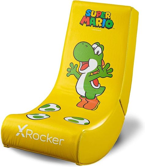 Amazon.com : X Rocker Super Mario Yoshi Video Gaming Floor Chair, Official All-Star Edition Nintendo Collectible, Faux Leather, Foldable, 5000301, 33.46" x 16.14" x 25.59", Yoshi Yellow : Home & Kitchen Small Chair For Bedroom, Mario All Stars, Super Mario All Stars, Mario Toys, Mario Yoshi, Super Mario Games, Iconic Artwork, Mario Games, Toys Toys