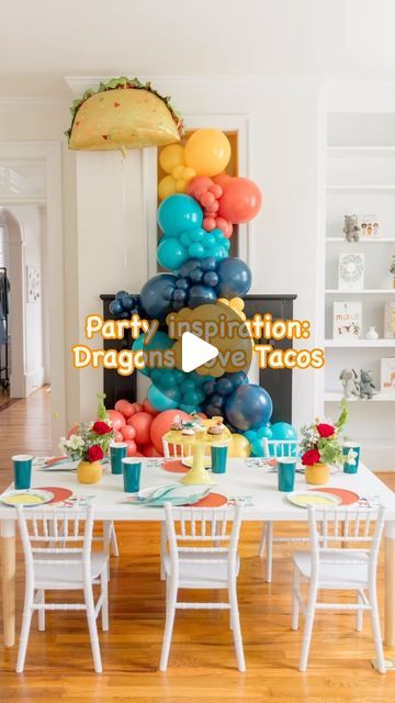 ellie and piper® | Party Boutique on Instagram: "PARTY INSPO: Dragons Love Tacos! 🌮   If you’re having trouble brainstorming ideas for your next party theme, consider your child’s favorite book! It’s a fun way to capture the current snapshot of his/her interests and to share that aspect of their personality with their friends. Pro tip: books make great party favors too!   Dragons Love Tacos is a family favorite and can be celebrated on any Taco Tuesday or even on Cinco de Mayo!   Tell us - Do you prefer hard tacos or soft tacos?   Like, save and follow for more party inspiration ideas!   Design - @jordanelledrake    Florals - @oncegathered Venue - @thebunnyhiveraleigh Balloons - @oolalaballoons Sweets - @sugareuphoria Photography - @glynnischristensenphotography  #dragonslovetacos #kidspa Dragons Love Tacos Party Decorations, Hard Tacos, Dragons Love Tacos Party, Taco Party Decorations, Party Boutique, Dragons Love Tacos, Kids Spa, Taco Party, Soft Tacos