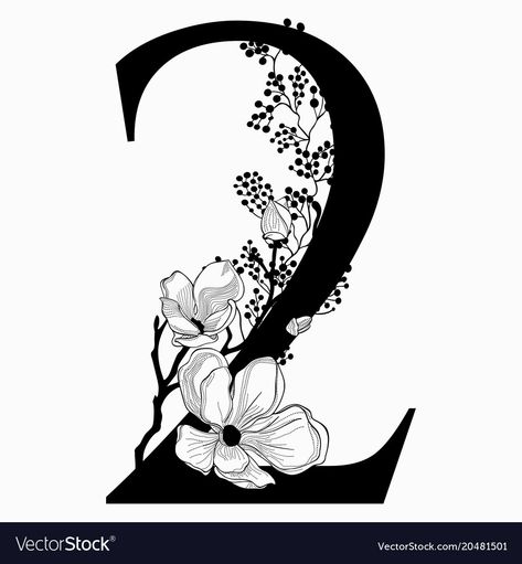 2 Logo Design Number, 20 Number Design, Number 2 Design, Floral Numbers, Ink Lettering, Hand Drawn Floral, Tattoo Lettering Fonts, Wedding Elements, Drawing Letters