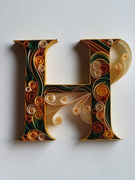 letter H. Paper Quilling from Sabeena Karnik Quilled Letters, Quilling Letters, Arte Quilling, The Letter K, Typography Served, Quilled Creations, Alfabet Letters, 3d Quilling, Quilling Craft