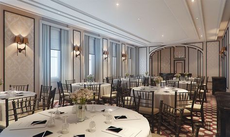 Banquet Hall in The Gainsborough Bath Spa, Bath, England Small Banquette, Champalimaud Design, Hall Flooring, Restaurant Flooring, Spa Rooms, Grand Ballroom, Hall Interior, Roman Baths, French Classic