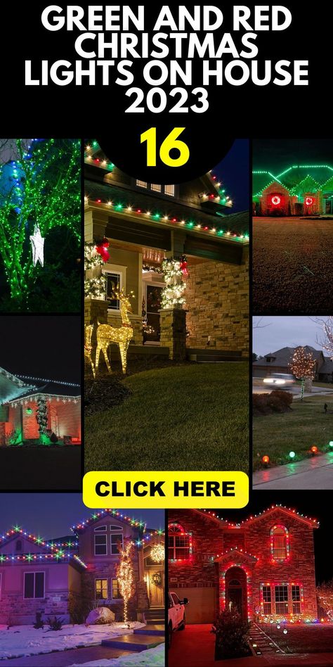 Experience the magic of the season with green Christmas lights on house exterior and dazzling red Christmas lights on house 2023. Explore outdoor decoration ideas, combining the elegance of red and green lights. Make your space a joyful retreat with DIY projects that bring the holiday spirit to life and create lasting memories. Red And Green Christmas Lights Outdoor, Red And Green Outdoor Christmas Lights, Red Green And White Christmas Lights, Outside Christmas Lights House, Red White Green Christmas Lights, Christmas Lights On House Exterior Ideas, Colored Christmas Lights On House, Christmas Light Colors, Exterior Christmas Lights Ideas