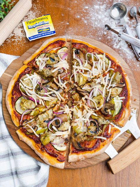 Get ready to make your best homemade rapid rise pizza yet! This recipe is super easy and will become a family favorite! Are you in? Vegan Pizza Sauce, Easy Vegan Pizza, Yeast Pizza Dough, Vegan Pizza Dough, Dough Food, Budget Vegan, No Yeast Pizza Dough, Dairy Free Pizza, Mediterranean Cookbook