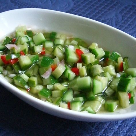 Thai Style Spicy Pickled Cucumber Relish recipe on Food52 Cucumber Relish Recipes, Cucumber Relish, Thai Cucumber, Pepper Rice, Cucumber Sauce, Pickled Cucumber, Relish Recipe, Basic Chinese, Purple Onion