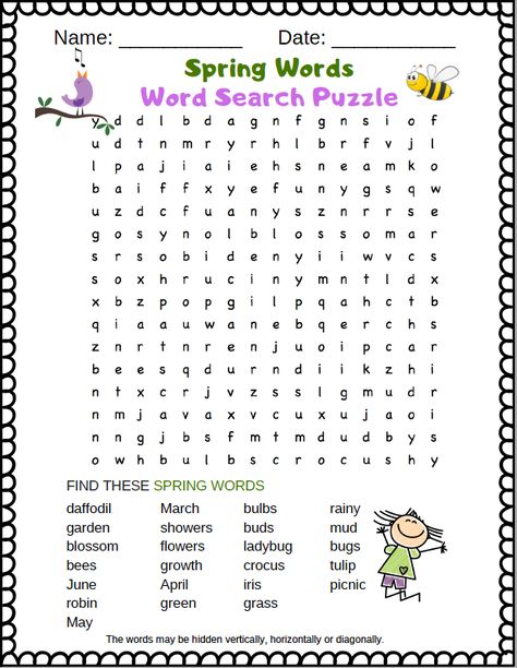 Check out this FREE word search puzzle for kids. It's a PDF printable.  Could be a great way to keep kids entertained on a rainy day. The site also lots of other word search printables for kids.  #wordsearch  #wordsearches  #wordsearchprintables Spring Crossword Puzzle Free Printable, Spring Word Search Free Printable, Wordsearches For Kids, Free School Printables, Spring Word Search, Word Puzzles For Kids, Free Word Search Puzzles, Spring Vocabulary, Kids Word Search