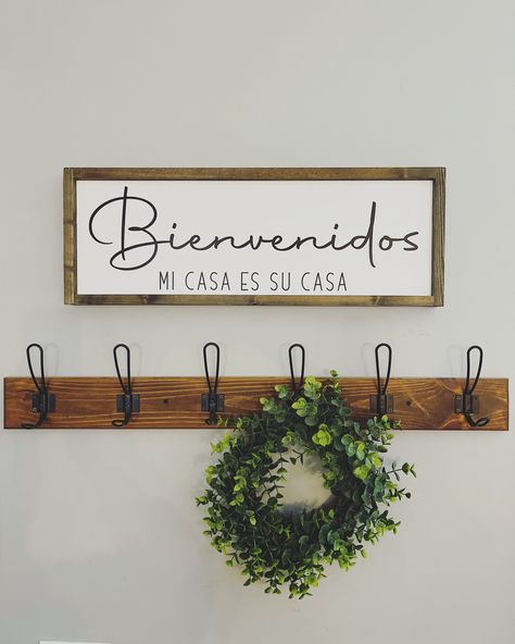 Casita Decor, Entryway Decor Farmhouse, Dark Walnut Furniture, Welcome Home Signs, Entryway Signs, Mexican Wall, Entryway Wall Decor, Farmhouse Decor Rustic, Farmhouse Frames