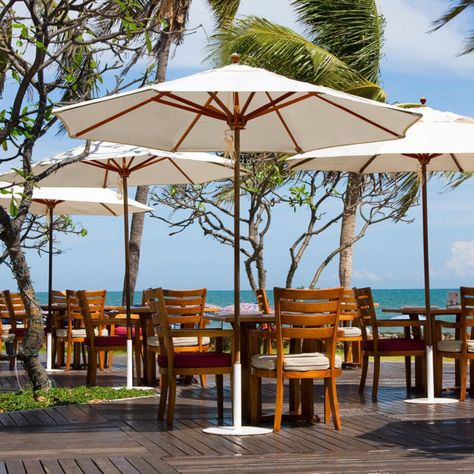 Galtech 9-ft. Designer Teak Sunbrella Patio Umbrella Spectrum Grenadine 30a Houses, Modular Display, Market Umbrella, Patio Umbrellas, Outdoor Areas, Cafe Bar, Patio Design, Textile Prints, Outdoor Area