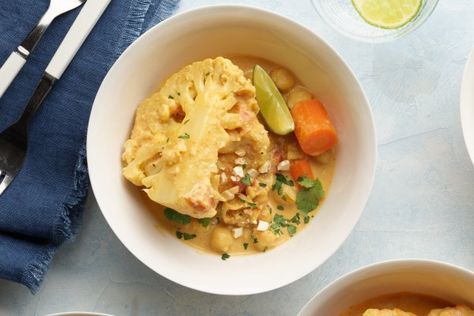 35 Easy Freezer Meals You Can Make Ahead (And Devour Later) | Food Network Canada Freezer Curry, Cauliflower Chickpea Curry, Cauliflower And Chickpea Curry, Cauliflower Chickpea, Curry Food, Vegetarian Slow Cooker Recipes, Chickpea Curry Recipe, Slow Cooker Vegetarian, Healthy Slow Cooker