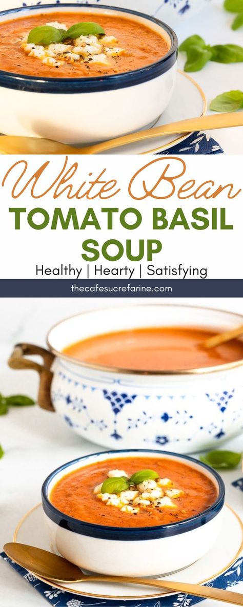 White Bean Tomato, Fresh Ingredient Recipes, Tomato Soups, Fresh Basil Recipes, Slow Cooker Easy, White Bean Soup Recipes, Creamy Tomato Basil Soup, Soup Recipes Healthy, Basil Soup