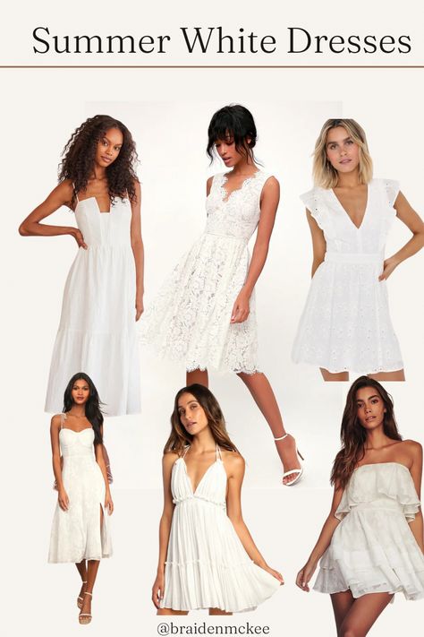 Summer white dress inspo collage Summer White Dresses, White Bridal Shower Dress, Fits Summer, Shower Dress, Bachelorette Party Dress, White Bridal Dresses, Style 2023, Bridal Shower Dress, Shower Dresses