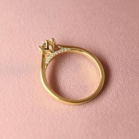 Gold Moissanite Engagement Ring, Gold Ring Unique, Cathedral Ring, Future Engagement Rings, Engagement Ring For Women, Wedding Rings Solitaire, Gold Anniversary, Side Profile, Unique Ring