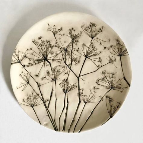 Zuleika Melluish's botanical ceramics | House & Garden Botanical Imprint Ceramics, Botanical Casting, Sgraffito Flowers, Botanical Ceramics, Ceramics House, Ceramic Botanical, Botanical Pottery, Therapeutic Art, Ceramic Texture