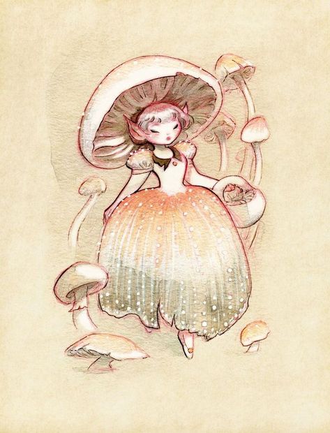 Creature Fantasy, Fairy Drawings, 동화 삽화, Mushroom Drawing, Autumn Fairy, Mushroom Fairy, Fairytale Art, Mushroom Art, Fairy Art