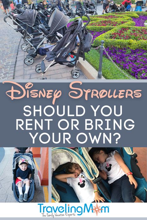 Wondering what to do about strollers at Disney parks? Renting a stroller when traveling with young kids can be convenient but is it worth the extra cost? If you're planning a Disneyland or Disney World vacation, these are all the tips you need for bringing your own, renting at Disney parks, buying new or rental from a third party. Benefits of each including cost, stroller restrictions, size limitation, babies, double strollers and how to distinguish your stroller from the crowd! #TMOMDisney Disney Stroller, Strollers At Disney World, Packing List For Disney, Kids Strollers, Disney App, Disney Tickets, Disney Paris, Disney Vacation Club, Double Strollers