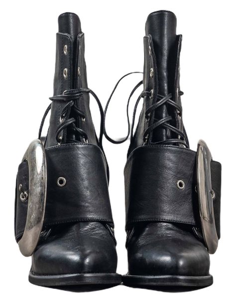 Let's be honest, what problem can't be resolved with a brand new pair of hand-crafted shoes?Forget about your daily life or a minute & treat yourself to these black sheep leather boots. We won't lie, they are high. It will be more than just your mood that will get elevated but you will look & feel stunning!Retail therapy truly does work wonders. Featuring a pointed toe, middle lacing, an asymmetric heel, and our signature custom-made belt buckle.To assure the perfect Unisex fit & to assure that Balenciaga Ceinture Boots, Men’s Tennis Shoes, Boots Front View, Black Boots Fashion, Upcycle Shoes, Gender Neutral Outfit, Metal Shoes, Pointed Boots, Shoe Inspo