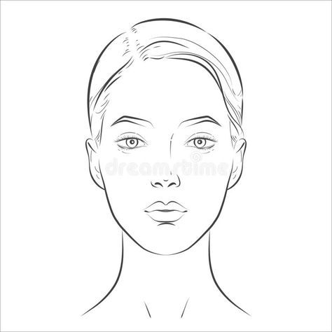 Woman face. Black and white line sketch front portrait. Woman face. Young beautiful healthy skin. Black and white line sketch front portrait. Close up isolated royalty free illustration Front Face Sketch, Black And White Face Drawing, Front Face Drawing, Woman Face Black And White, How To Draw Tears, Front Portrait, Face Black And White, Doll Template, Face Outline