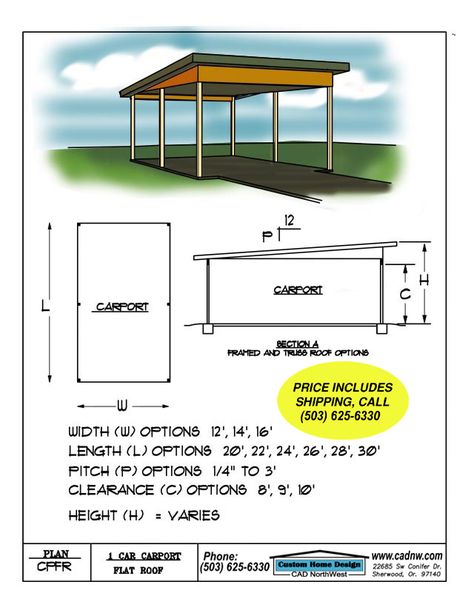 Choice of roof cover could well be decided by the type of conditions that the carport is likely to Many House Plans With Carport, Flat Roof Carport, Flood Proof House, Artistic House, Building A Carport, Diy Carport, Carport Covers, Wooden Workshops, Carport Plans