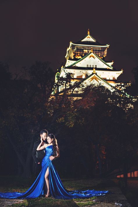 . Tail Gown For Pre Wedding Photoshoot, Long Tail Gown For Pre Wedding, Long Tail Gown Couple Poses, Tail Gown For Pre Wedding, Tail Gown, Gown Royal Blue, Fairytale Style, Prewedding Ideas, Poses Outdoor