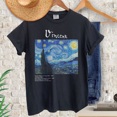 Vincent Van Gogh Shirt, Starry Night Aesthetic, Cosmic Dance, Dynamic Lines, Art Tshirt, The Starry Night, T Shirt Art, Starry Night Van Gogh, Hope Symbol