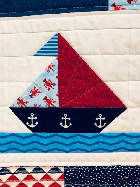 A great straight line quilting Sailboat Quilt Block, Boat Quilt Block, Boat Quilt, Kid Quilts Patterns, Baby Quilt Kit, Nautical Quilt, Horse Quilt, Sea Quilt, Straight Line Quilting