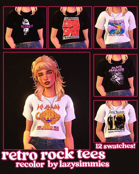 retro rock tees recolor 🤟 | Patreon Sims Cc Band Tees, Ts4 80s Cc, Sims 4 Band Tees, Sims 4 Cc Band Tees, Sims 4 Retro Cc, Sims4 Houses, Sims Room, 80s Clothes, Ts4 Mods