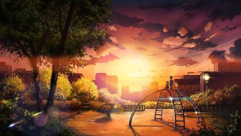 #sky, #children, #anime, #trees, #cityscape, wallpaper Beautiful Anime Wallpaper, Theatrical Scenery, Anime Wallpaper 1920x1080, Books Lover, Anime Places, Character Design Cartoon, Anime City, Scenery Background, Sunset Background