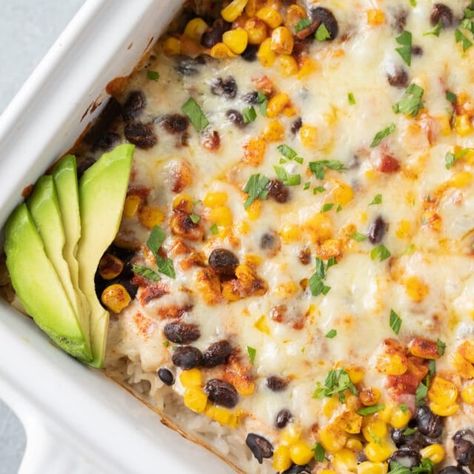 Mexican Chicken Casserole Recipe - The Clean Eating Couple Southwest Chicken Casserole, The Clean Eating Couple, Clean Eating Couple, Cleaning Eating, Santa Fe Chicken, Can Chicken Recipes, Mexican Chicken Casserole, Black Beans Corn, Chicken Casserole Recipe