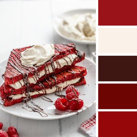 Cheesecake Color Palette, Vanilla Bean Cheesecake, Colour Pallets, Raspberry Pie, Food Inspired, Cheesecake Filling, Chocolate Drizzle, Cream Tops, Chocolate Cheesecake