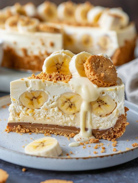 Banana Pudding Cheesecake! It's a perfect blend of rich cheesecake and nostalgic banana pudding, sure to be a hit at any gathering.   𝗜𝗻𝗴𝗿𝗲𝗱𝗶𝗲𝗻𝘁𝘀: 📋  • 1 1/2 cups graham cracker crumbs • 1/4 cup sugar • 1/2 cup melted butter • 24 oz cream cheese, softened • 1 cup sugar • 3 large eggs • 1 cup mashed ripe bananas (about 2 bananas) • 1 tsp vanilla extract • 1 cup heavy cream • 1 box instant banana pudding mix • 2 cups cold milk • Vanilla wafers and banana slices for garnish Banana Pudding Pancakes, Easy Banana Pudding Cheesecake, Cheesecake Recipes Banana, No Bake Banana Pudding Cheesecake, Caramel Banana Pudding Cheesecake, Banana Crème Cheesecake, Instant Banana Pudding, Rich Cheesecake, Banana Pudding Cheesecake