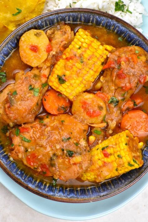 Bowl of Colombian chicken stew. Columbian Chicken, Colombian Chicken, Chicken And Beans, Pollo Recipe, Stew Chicken, Belly Tattoos, Stew Chicken Recipe, Diced Carrots, Coconut Chicken