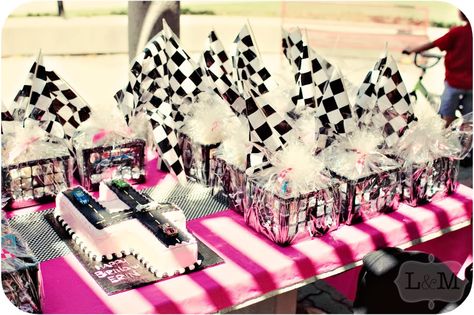 Race Car Bachelorette Party, Need Four Speed Birthday Theme Girl, Girls Race Car Birthday Party, Pink Race Car Party, Girl Race Car Birthday Party Ideas, Race Car Party Ideas, Car Party Ideas, Go Kart Party, Nascar Party