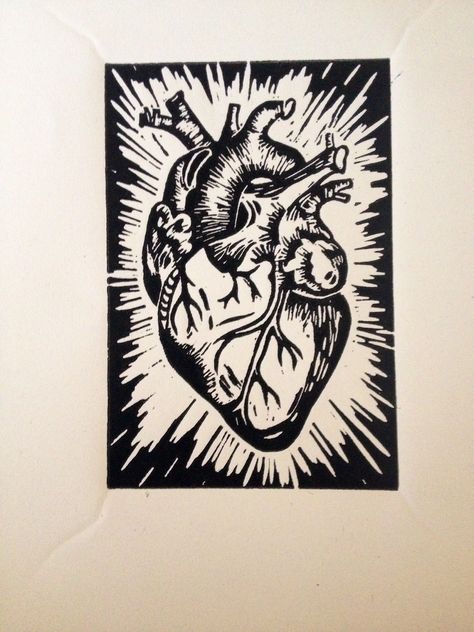 Linoleum Printmaking, Anatomical Heart Art, Woodcut Art, Linocut Printmaking, Lino Art, Relief Printing, Linocut Art, Printmaking Art, Stamp Printing