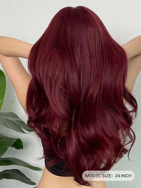 Medium Red Hair Styles, Wine Hair Color, Curly Wig With Bangs, Wine Red Hair, Wine Hair, Red Hair Inspo, Cherry Hair, Medium Bob, Dark Red Hair