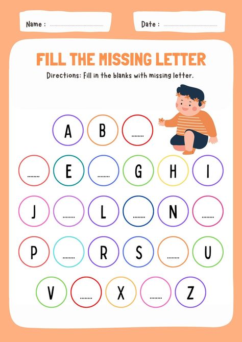 Colorful Simple Fill in Missing Alphabet Letters Worksheet - Templates by Canva Grade 1 Alphabet Worksheets, Alphabet Missing Letter Worksheet, Missing Alphabets Worksheet, Alphabet Letters Worksheet, Apple Math Worksheets, Missing Letters Worksheet, Line Tracing Worksheets, Alphabet Letter Worksheets, All About Me Worksheet