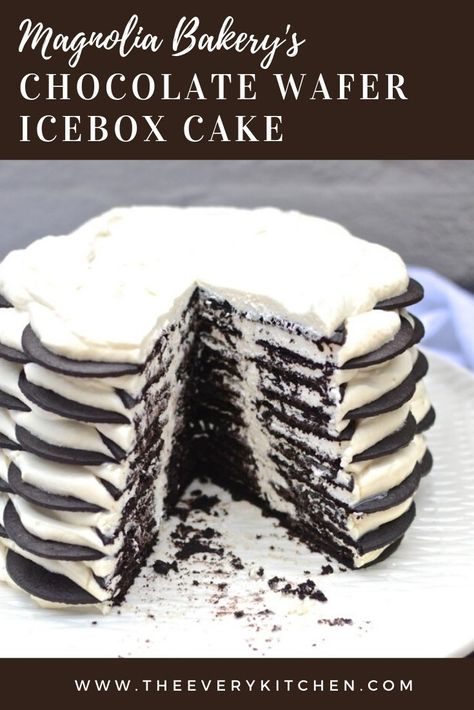 My favorite dessert recipe: Magnolia Bakery's Chocolate Wafer Icebox Cake #easydessertrecipes #dessertrecipes #icebox cake | theeverykitchen.com Chocolate Wafer Icebox Cake, Icebox Cake Recipes, Chocolate Wafer, Magnolia Bakery, Magnolias Bakery, Icebox Cake, Chocolate Wafers, Bakery Recipes, Baking Sweets