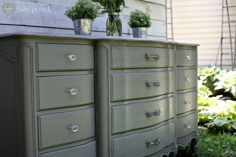 Gray French Provincial Buffet Makeover – FunCycled French Provincial Buffet Makeover, Antique Buffet Makeover, Provincial Dresser Makeover, Decoupage Dresser, French Provincial Dresser Makeover, French Chic Style, French Provincial Buffet, Kitchen Cabinet Painting, Buffet Makeover