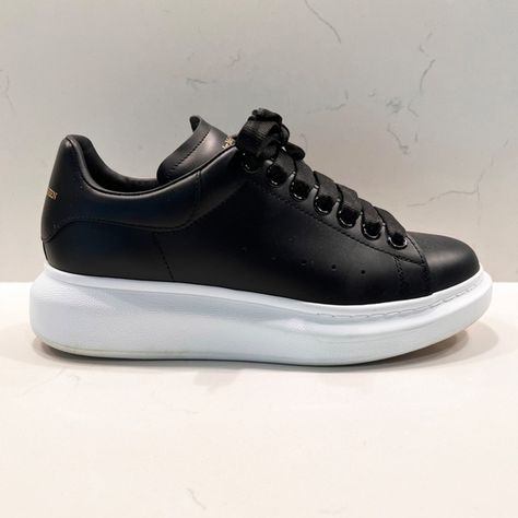 Alexander McQueen Women’s Oversized Sneaker in Black Alexander Mcqueen Shoes Black, Alexander Mcqueen Women, Mcqueen Shoes, Alexander Mcqueen Shoes, Black Leather Heels, Leather And Lace, Calf Leather, Alexander Mcqueen, Calf Skin