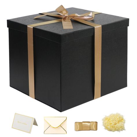 PRICES MAY VARY. 【Gift Box Size Tips Before Buying 】large gift box size is 12x12x10 inch,It contains a large space capacity, Perfect for big things, you can place everything you like into this box,such as cups,T-shirts,chocolate,jewelry,wallets,photos,bridesmaid proposal gifts etc. 【Package Contains】1*Black gift box,1*Gift Card&Envelopes,30g Shredded Paper Filler,110inch Luxury Ribbon.For the first time use,please fold and use in accordance with the assembly steps.Please check the size whether i Gift Box Ideas For Men, Gift Card Envelopes, Groomsmen Boxes, Chocolate Jewelry, Presents Birthday, Present Box, 50th Bday, Gift Card Envelope, Gift Boxes With Lids