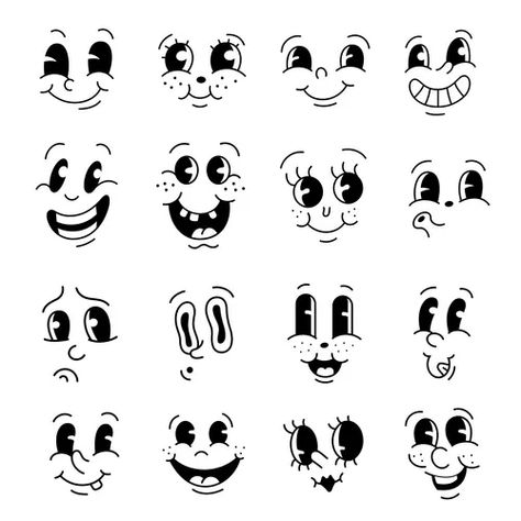 Happy Face Drawing, 30s Cartoon, Cartoon Faces Expressions, Face Doodles, Cartoon Template, Cartoon Expression, Doodle Characters, Cartoon Style Drawing, Drawing Cartoon Faces