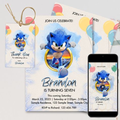 Sonic Invitation Template, Super Sonic The Hedgehog, Thunder Design, Birthday Invitation Card Template, Hedgehog Birthday, Abs Cbn, Super Sonic, Backgrounds Phone, Party Bundles